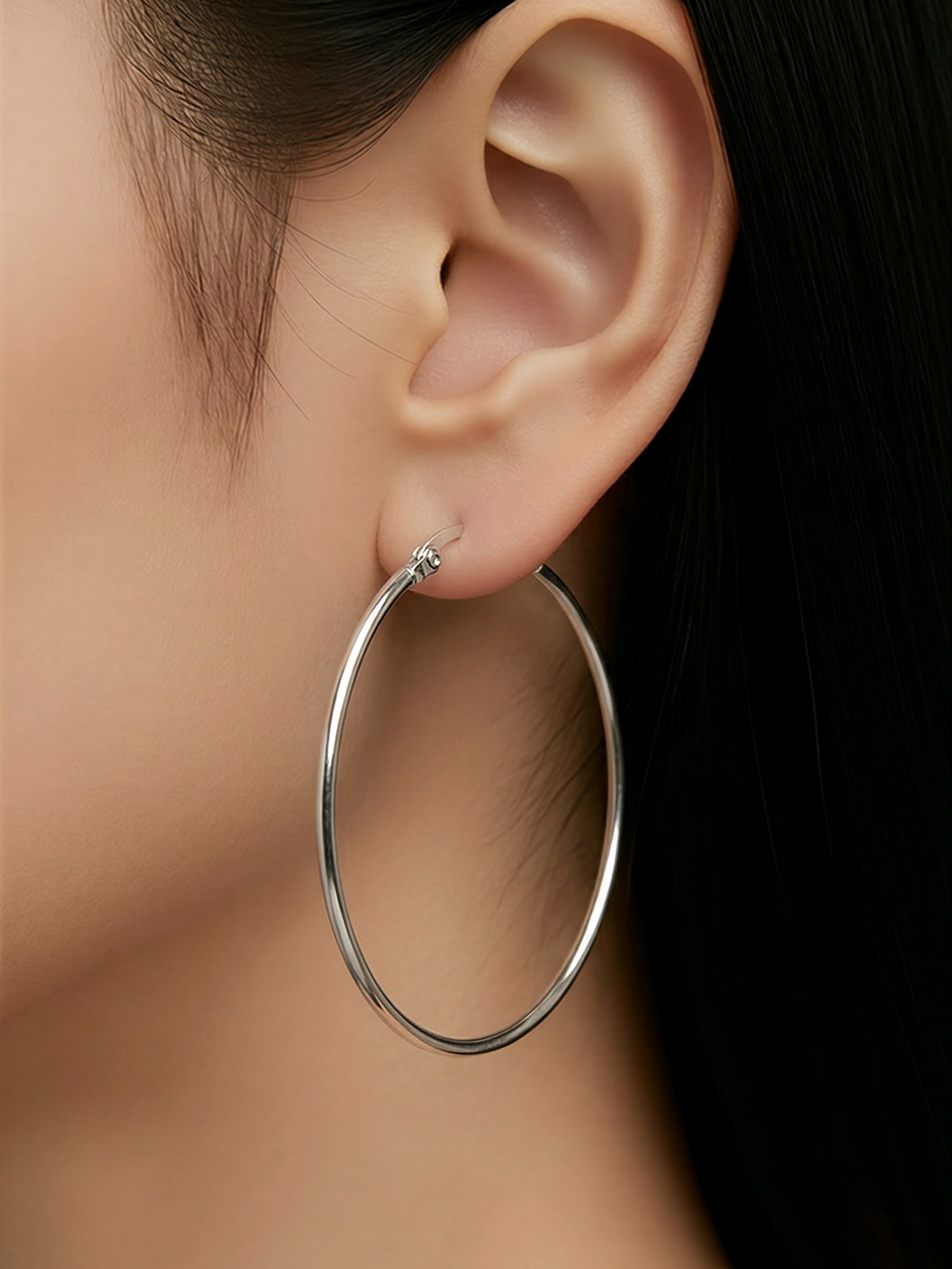 Oversized Silver Hoop Earrings 50mm Stainless Steel Thin Statement Minimal Luxe